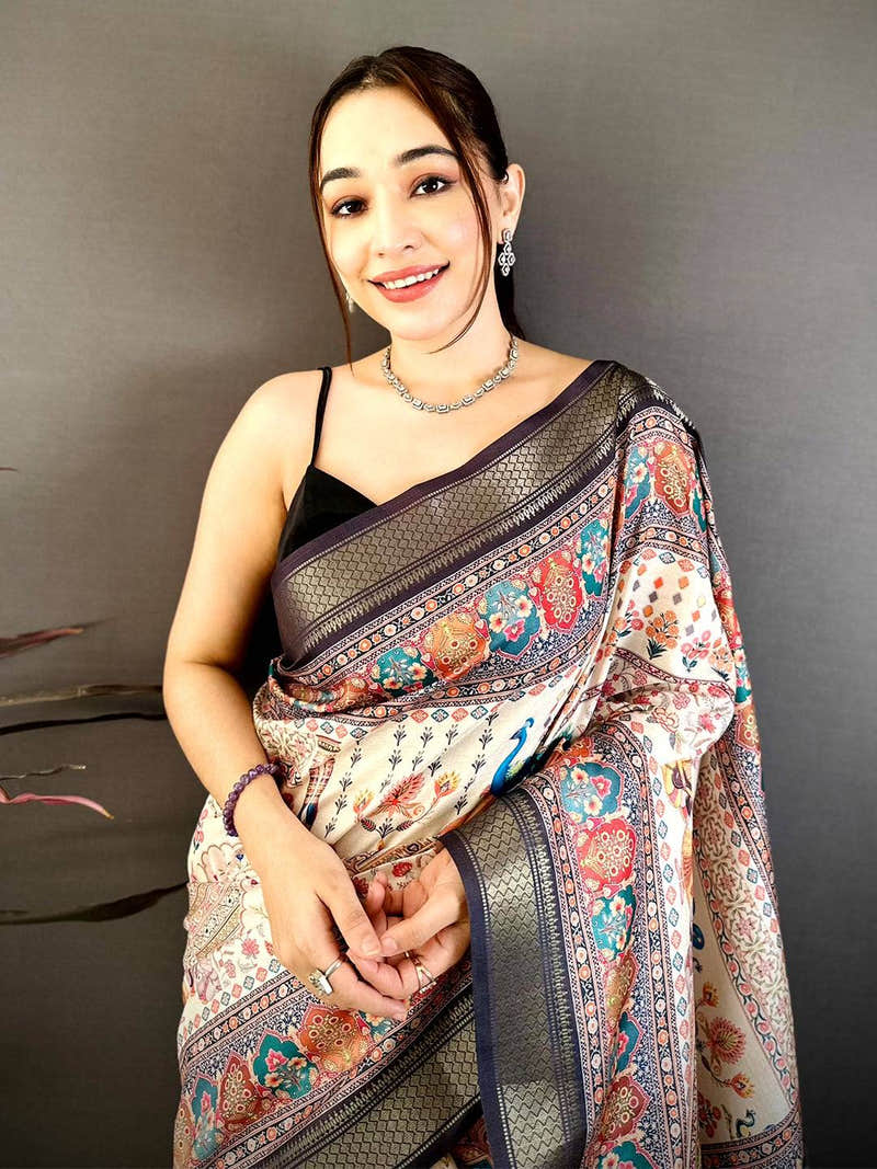 Stylish Pashmina Print Tussar Ghicha Saree