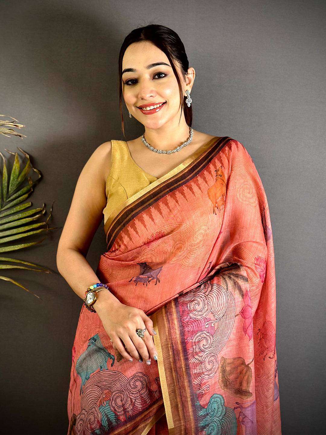 Heritage Pichwai Linen Tissue Saree


