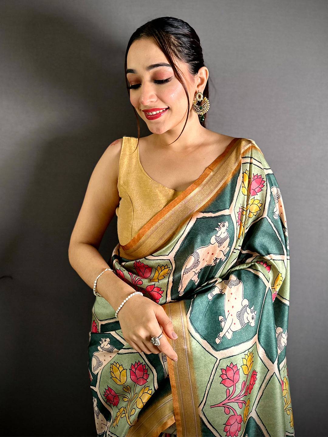 Radiance Gaji Lakda Patta Kalamkari Saree