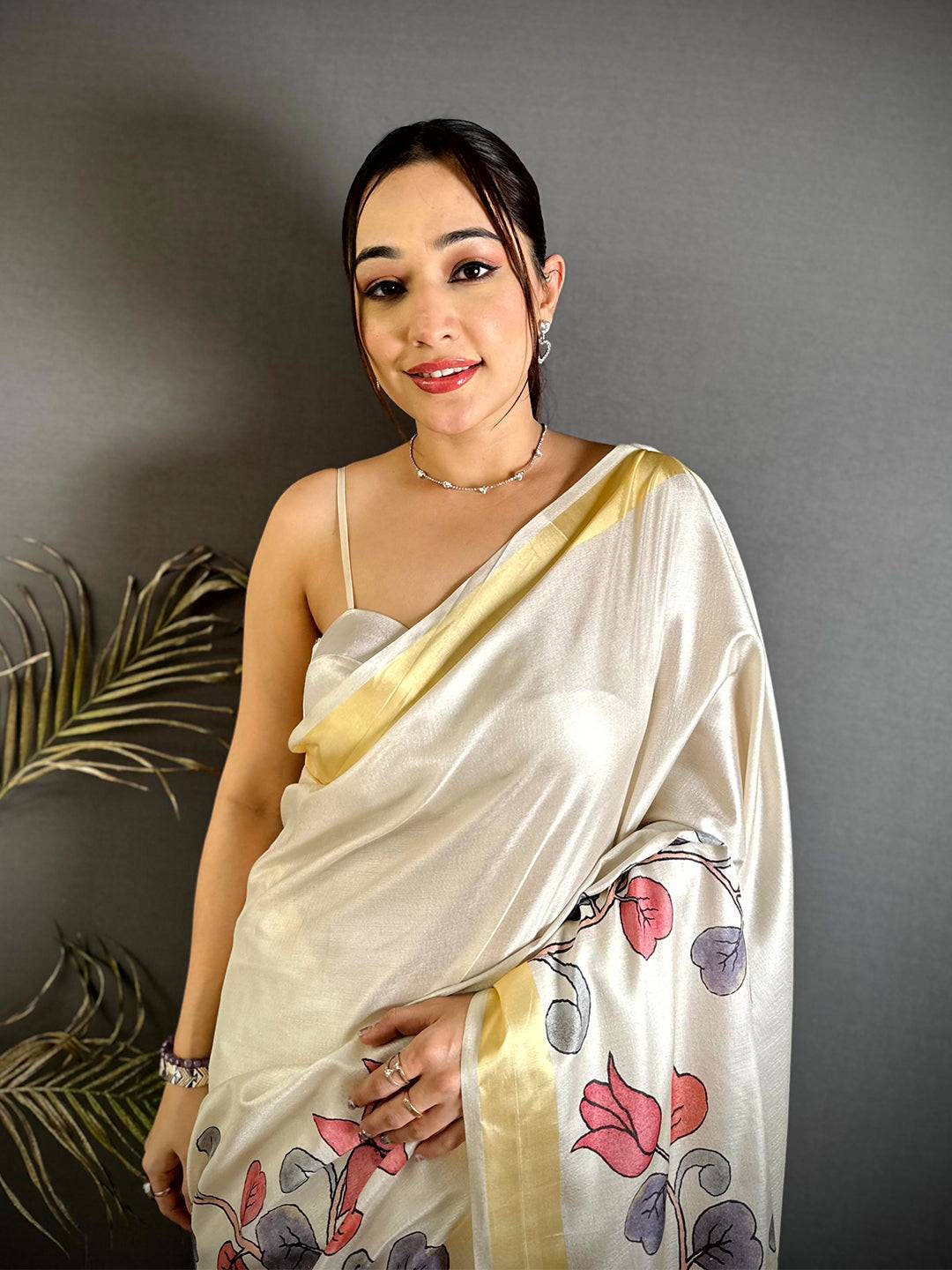 Stylish Floral Kalamkari Khadi Silk Saree