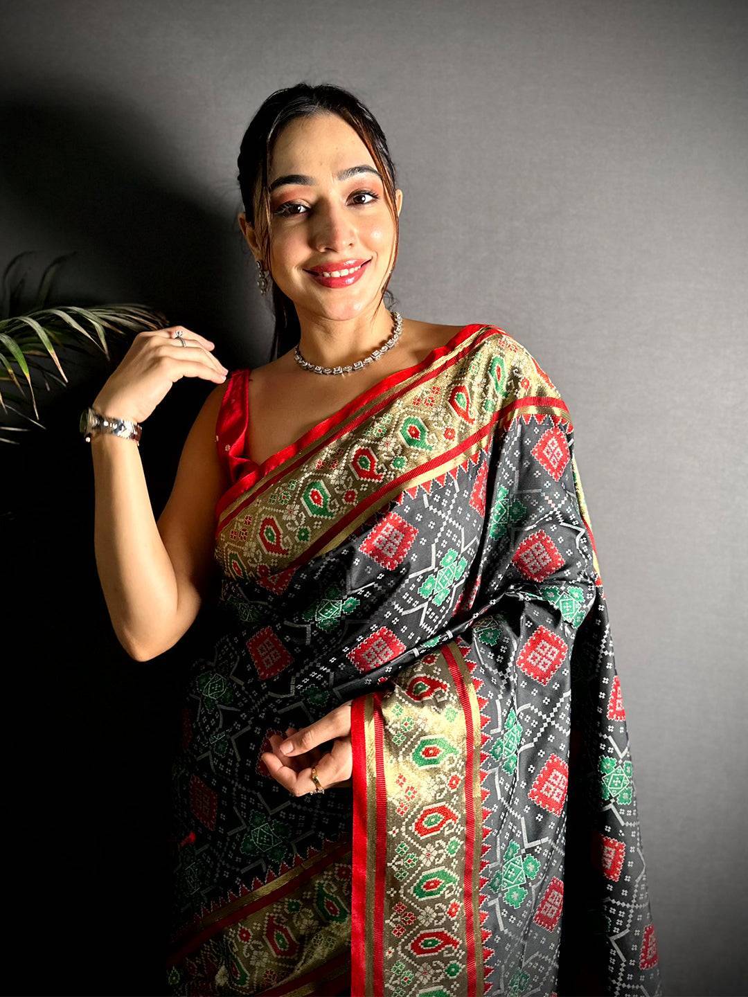 Black Soft Silk Saree With Patola Weaving

