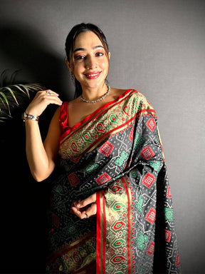 Black Soft Silk Saree With Patola Weaving

