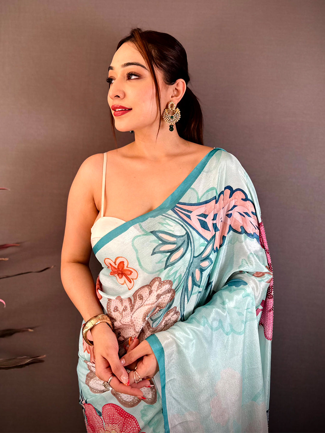 Radiant Chinnon Chiffon Floral Swarovski Saree