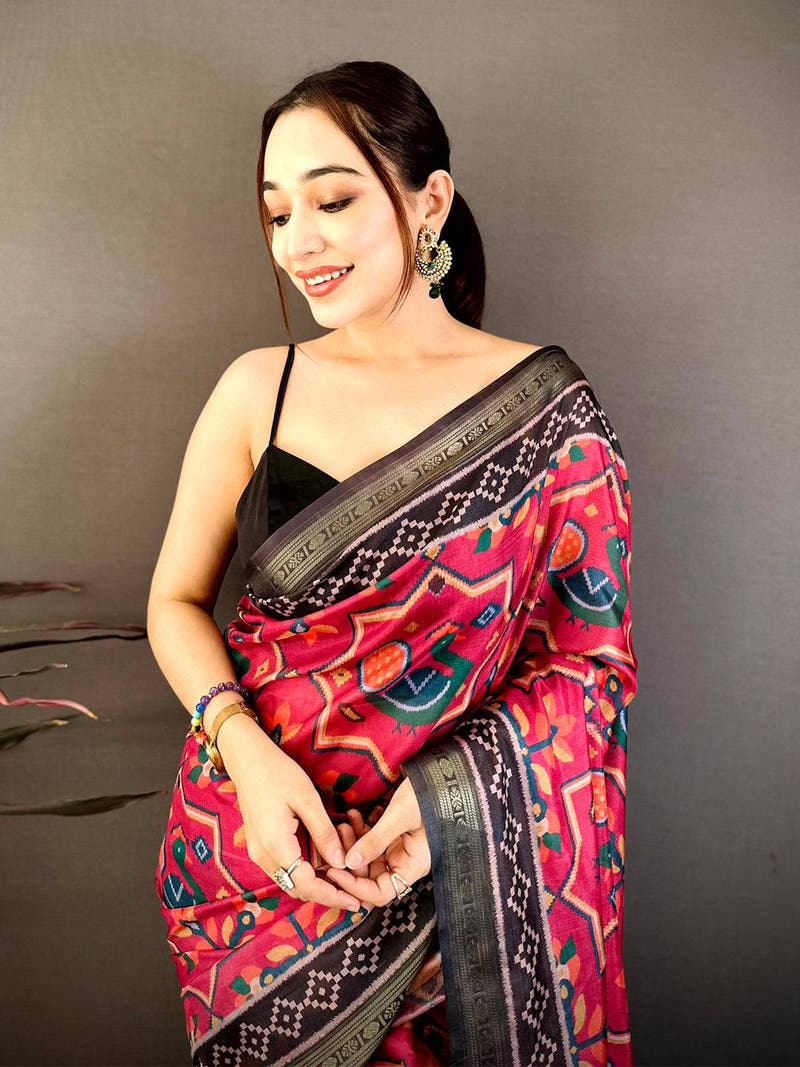 Classic Ikkat Digital Print Silk Saree