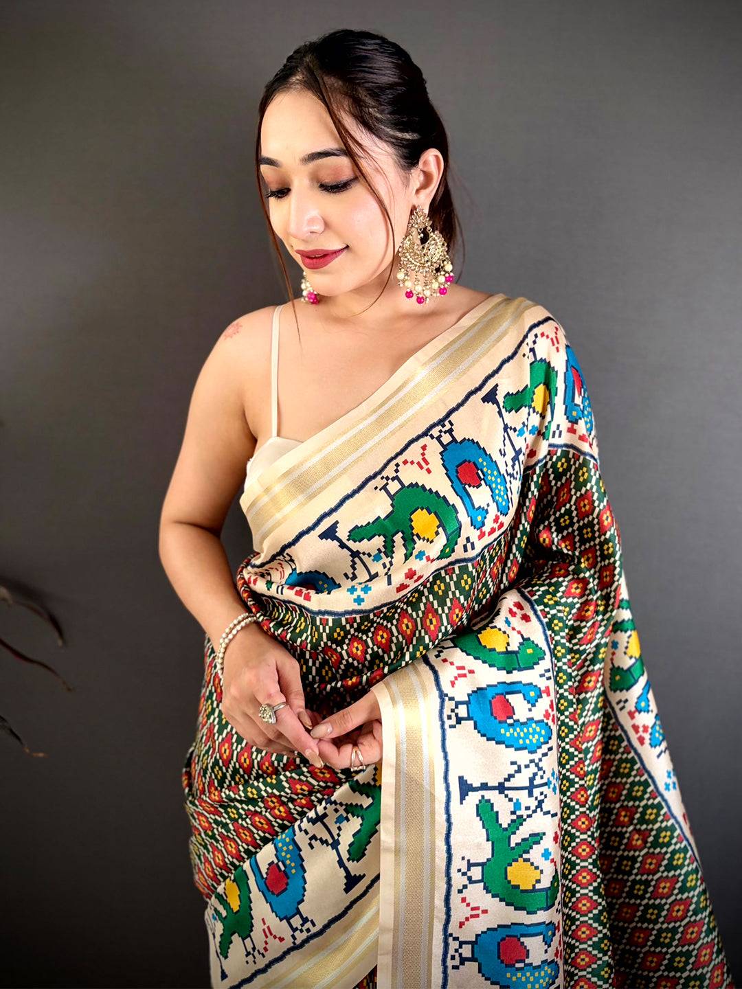 Green Soft Kanchi Silk Ikkat Patola Saree
