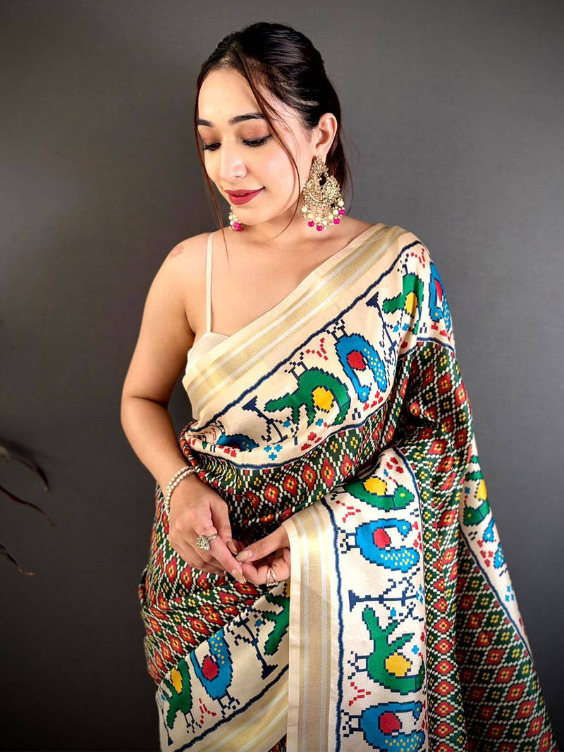 Green Soft Kanchi Silk Ikkat Patola Saree