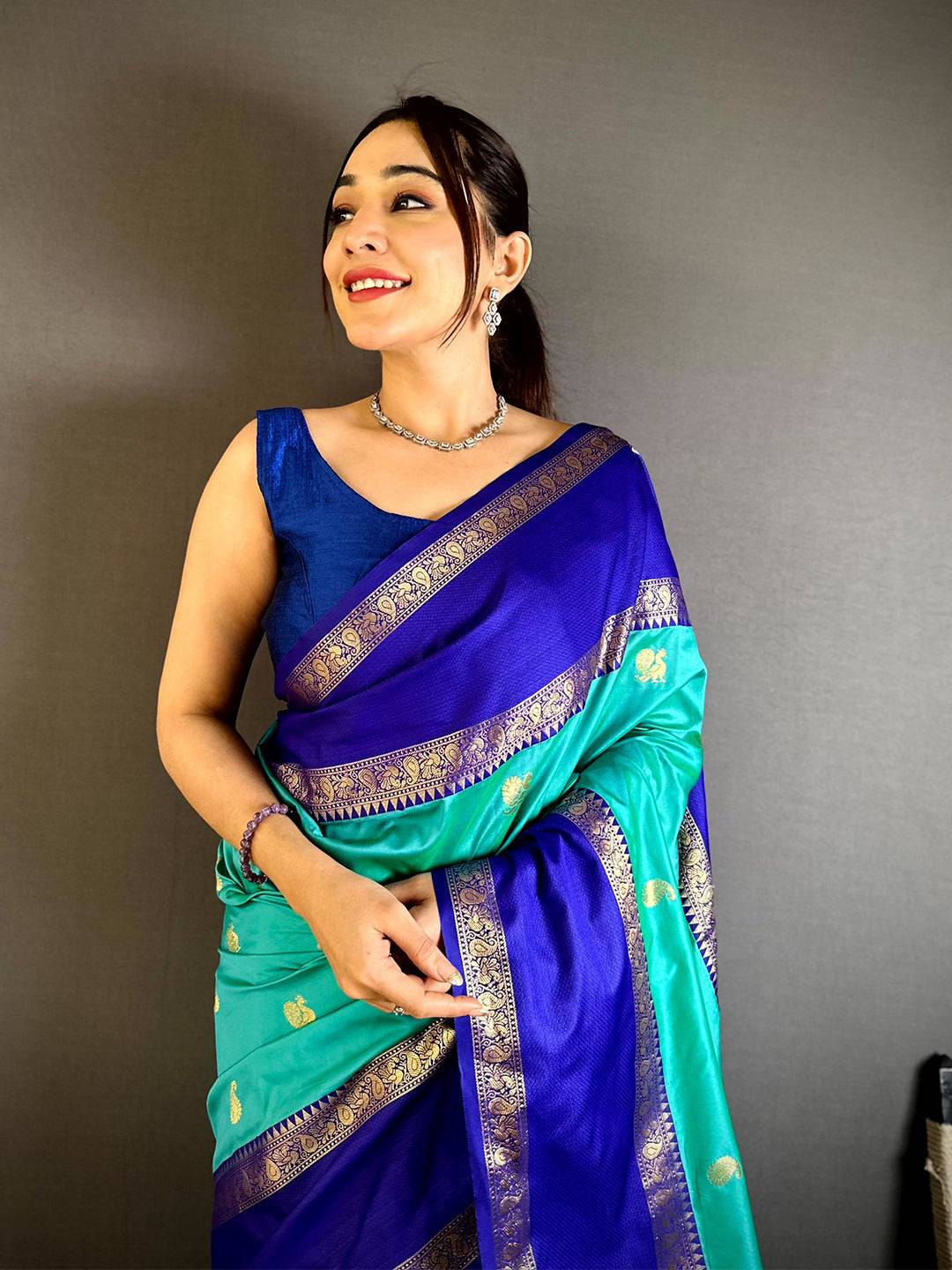 Sea Green Gadhwal Pure Soft Silk Saree
