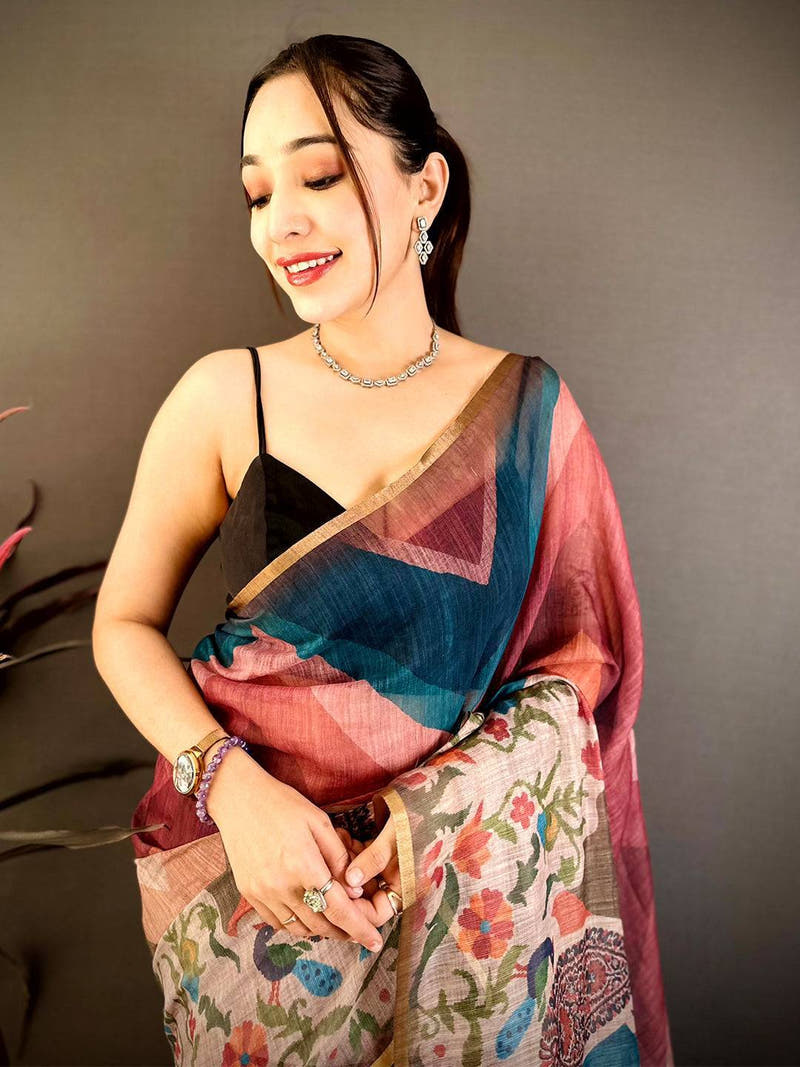 Classic Linen Tissue Geometric Saree
