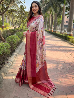 Elegant Banarasi Silk Saree with wine color and double border design