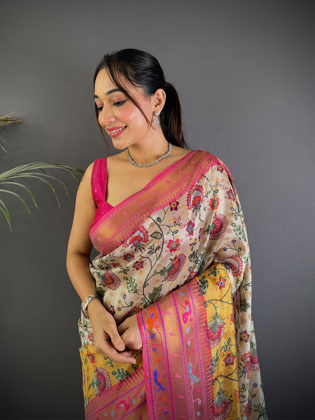 Radiance Kalamkari Printed Tissue Saree
