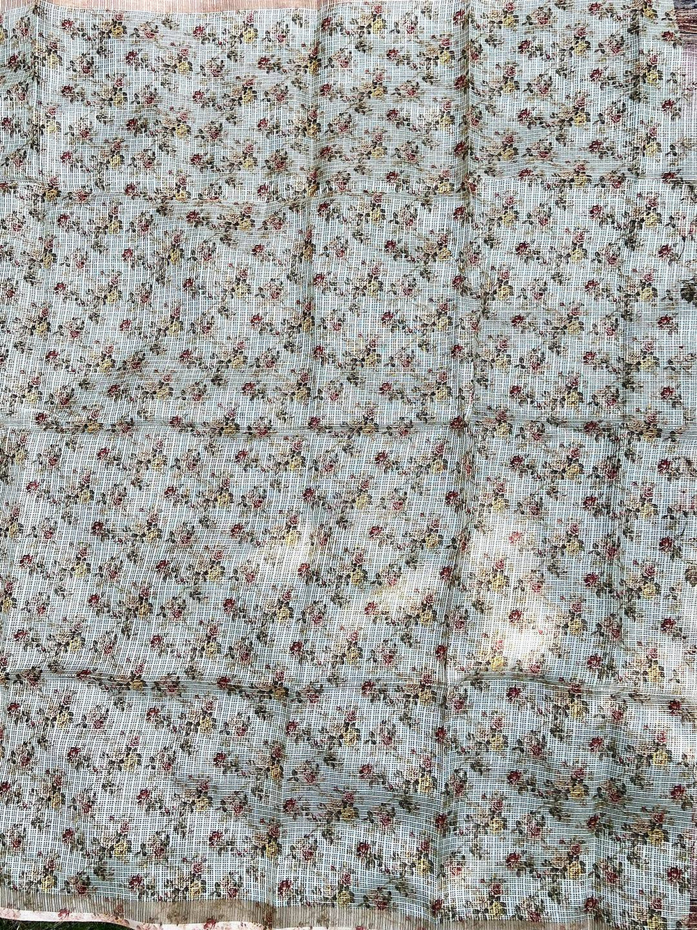 Beige Kota Doriya Silk Saree With Flower & abstect Prints