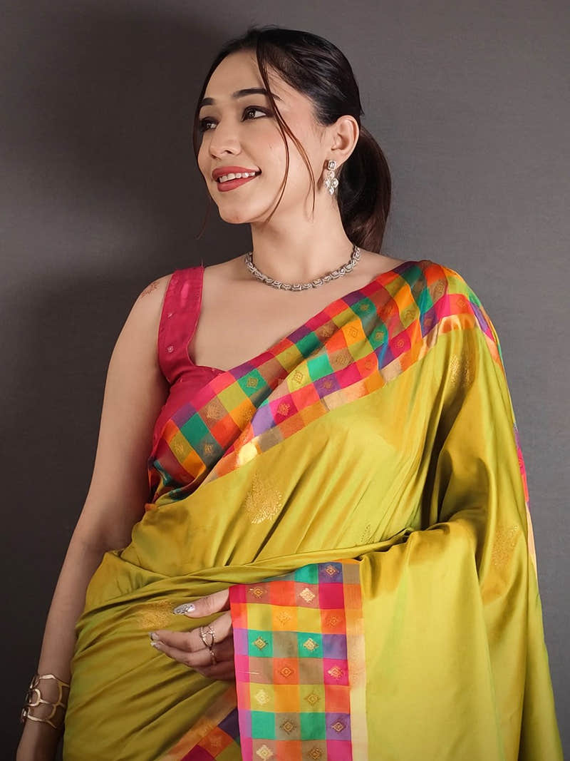 Lime Soft Silk Paalum Pazhamum Border Saree
