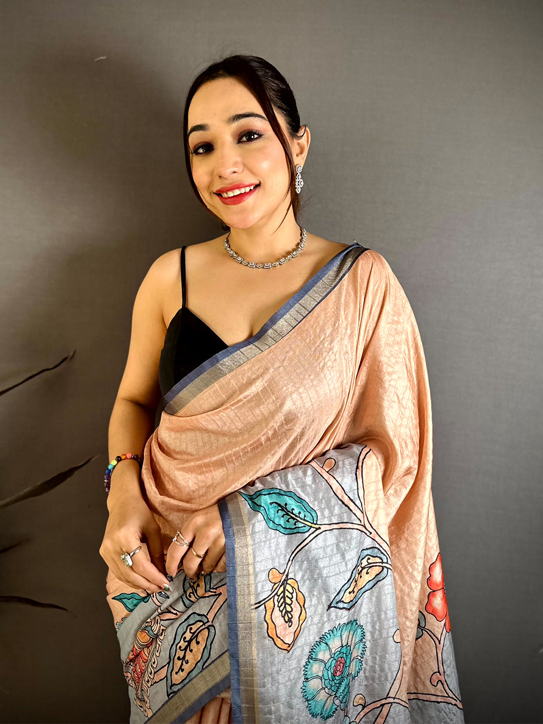 Tradition Tussar Ghicha Kalamkari Saree