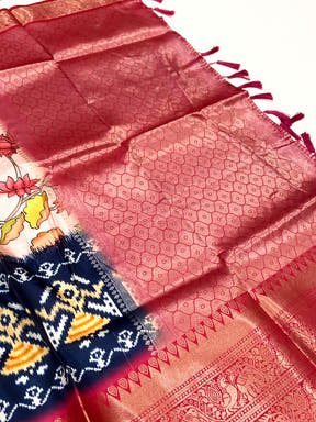 Light Peach Floral Banarasi Silk Saree