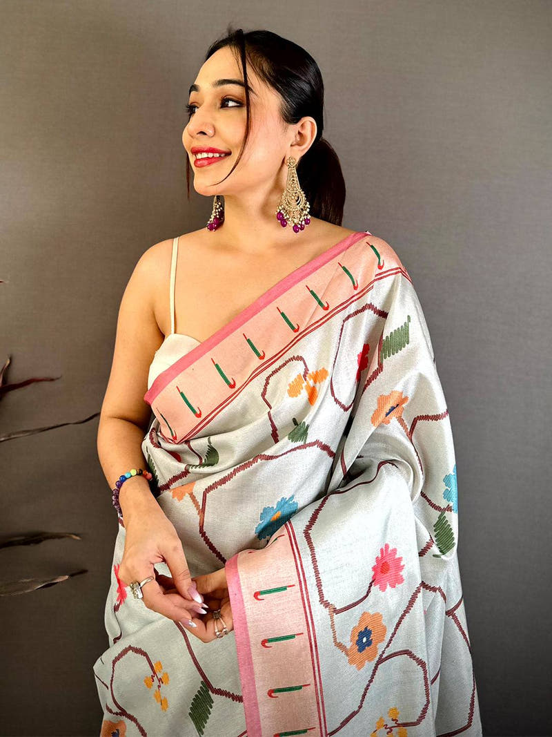 Heritage Tussar Ikkat Meenakari Print Saree