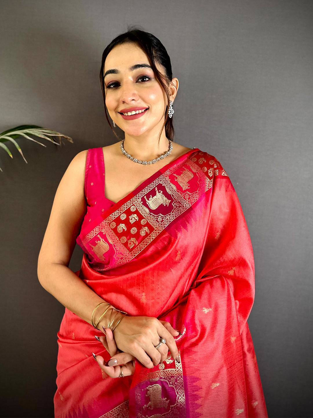 Pink Minakari Kanchi Pattu Raw Silk Saree

