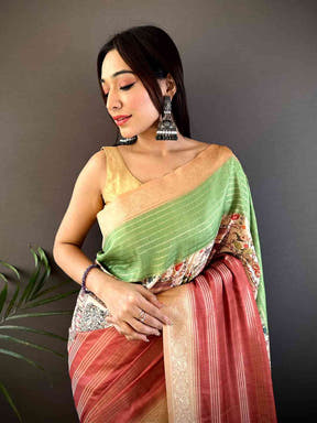 Mint Green Soft Crepe Silk Digital Ombre Saree