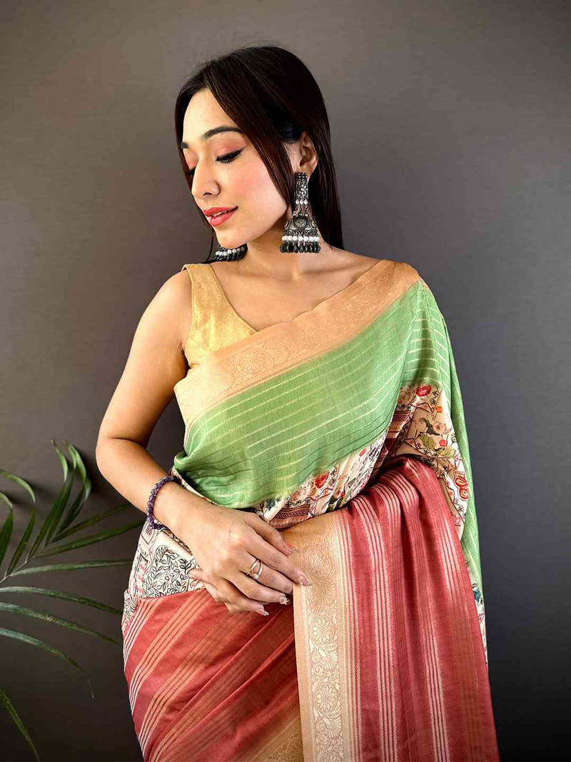 Mint Green Soft Crepe Silk Digital Ombre Saree