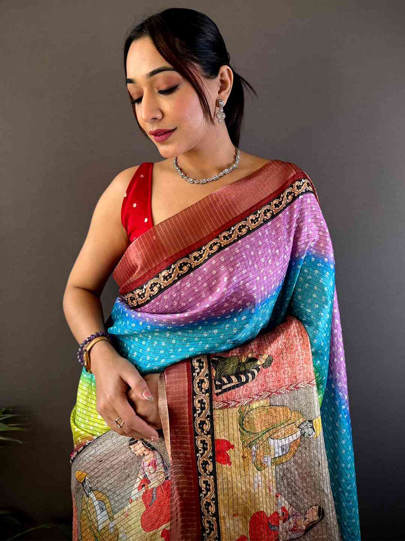 Radiance Silk Blend Bandhani Print Saree


