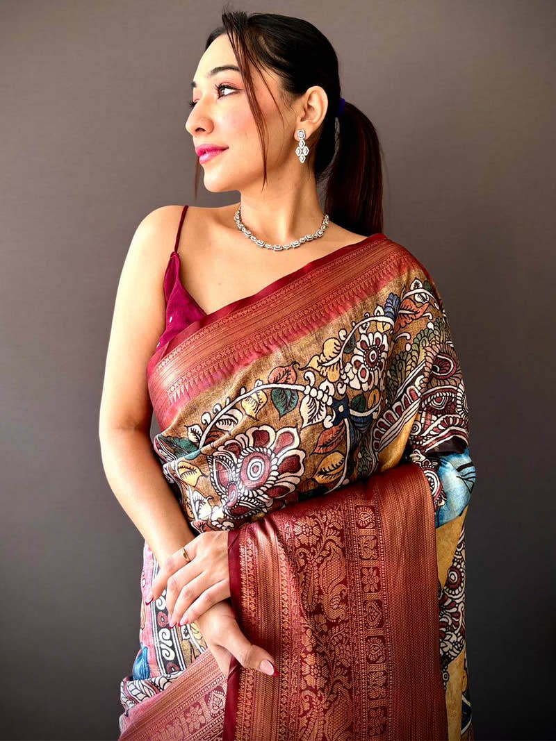 Buff Beige Soft Silk Saree With Pattu Zari Border