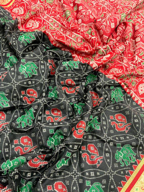 Elegant Black Pochampally Patola Silk Saree