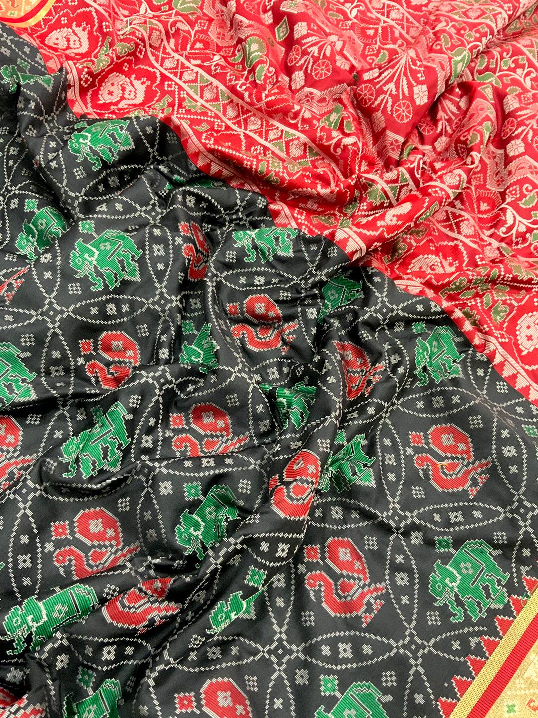Elegant Black Pochampally Patola Silk Saree