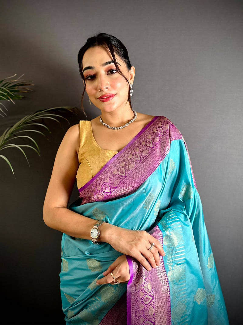 Soft Silk Bali Jewellery Zari Butta Saree
