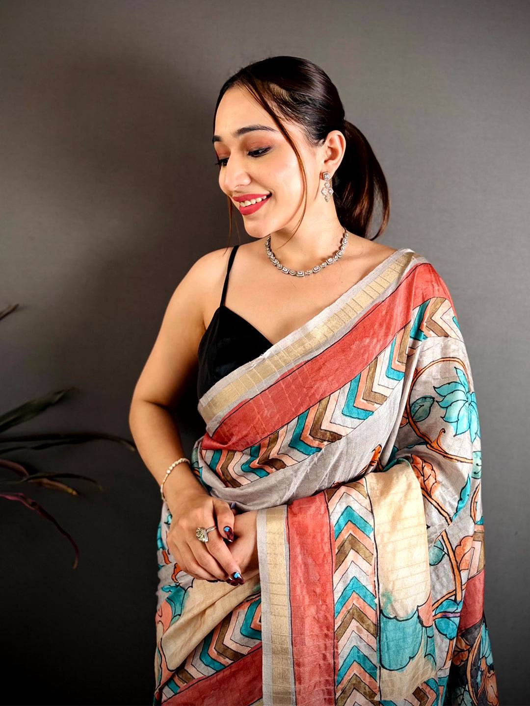 Classic Pen Kalamkari Ghicha Tussar Saree
