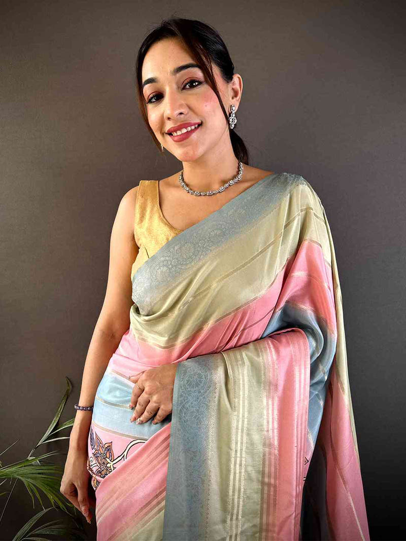 Multi Kalamkari Ombre Crepe Silk Saree