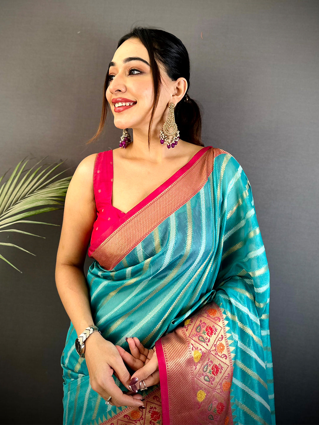 Rama Banarasi Lehriya Katan Silk Saree