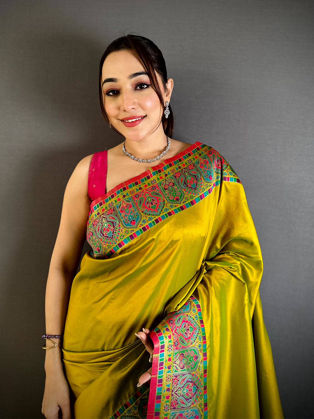 Artistic Minakari Pashmina Soft Silk Saree


