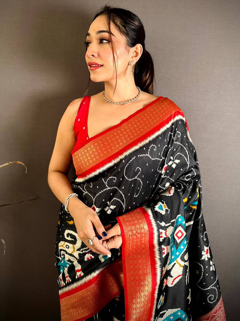 Opulent Soft Silk Ikkat Weaving Pattu Saree