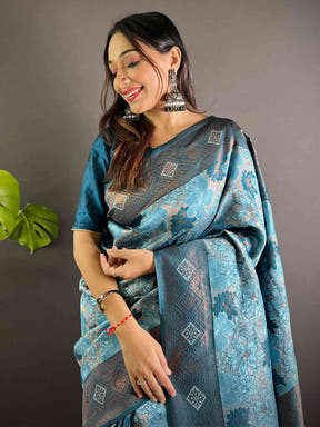 Sky Blue Soft Silk Butta Weaving Saree

