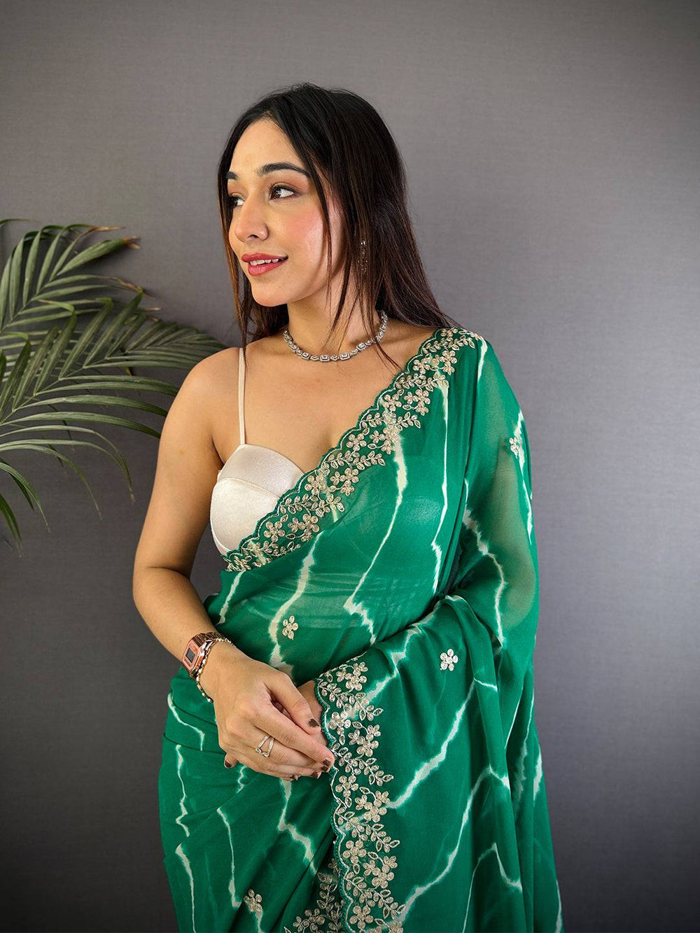 Green Soft Georgette Bandhej Print Saree