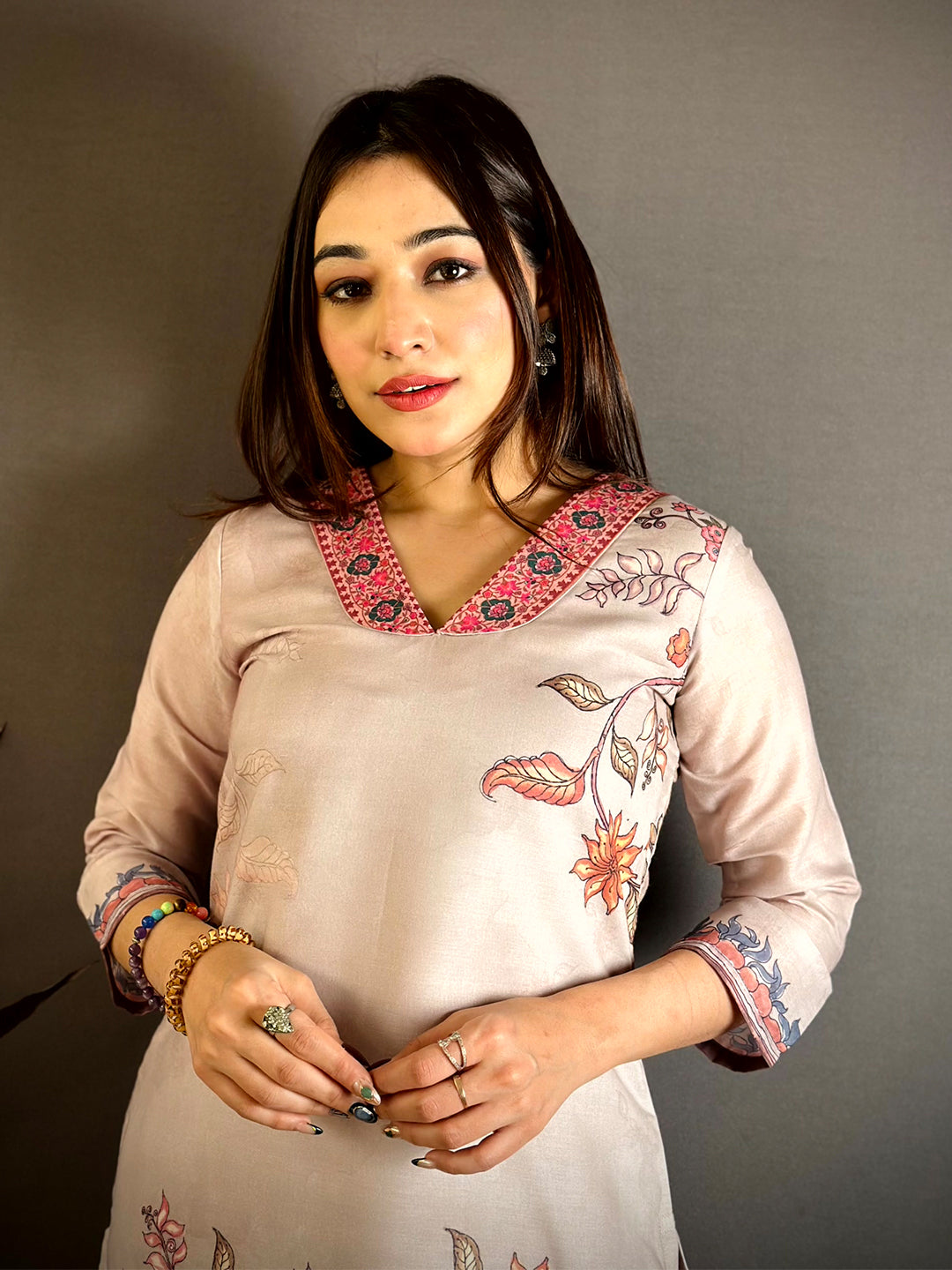 Floral Print Flat Collar Kurti