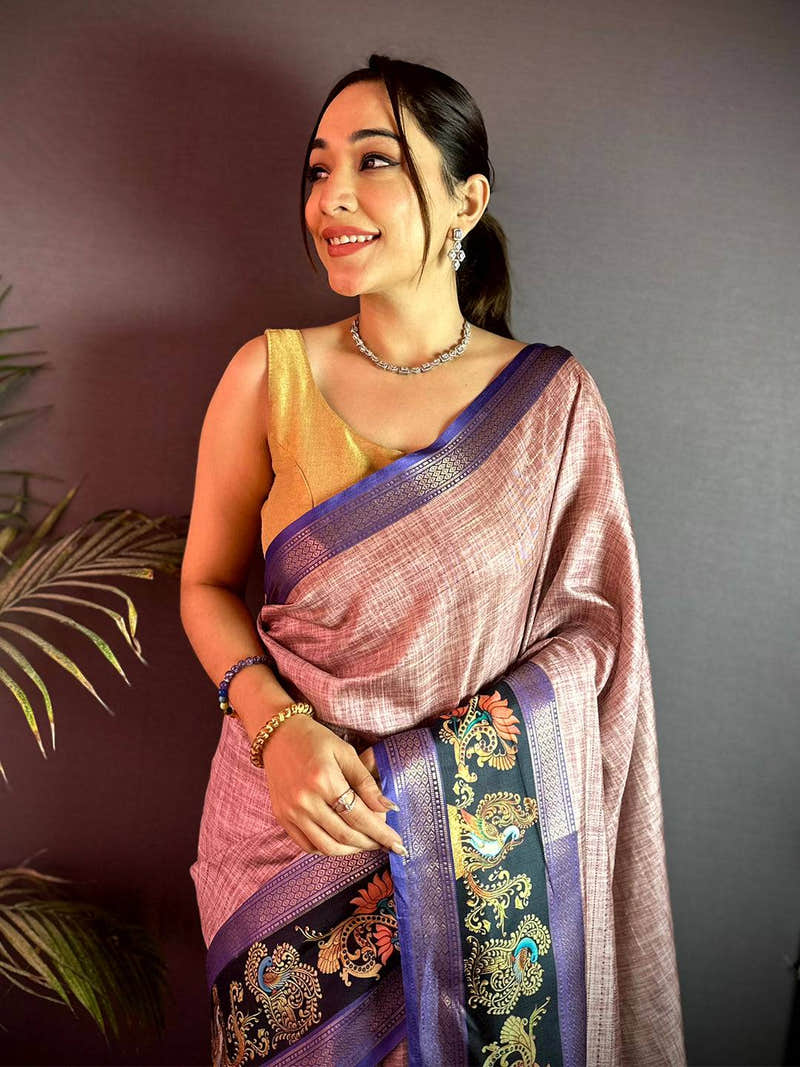 Radiant Tanjore Art Khadi Semi Silk Saree