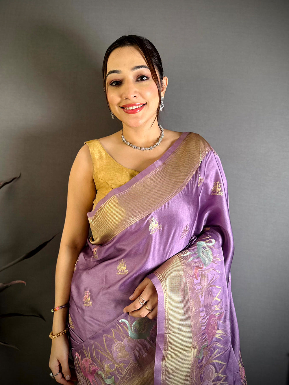 Opulent Minakari Satin Silk Saree