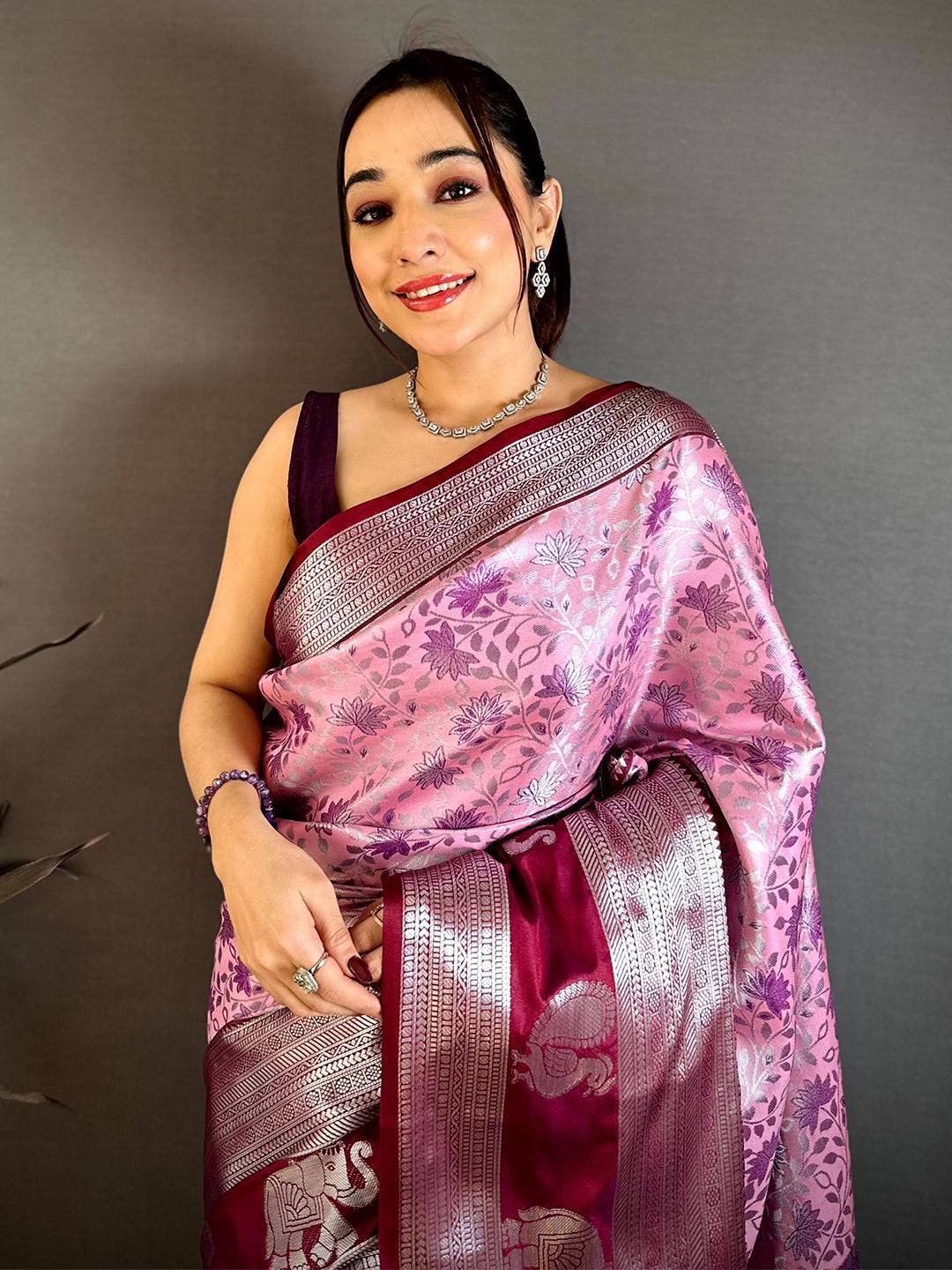 Baby Pink Dharmavaram Double Ikkat Saree