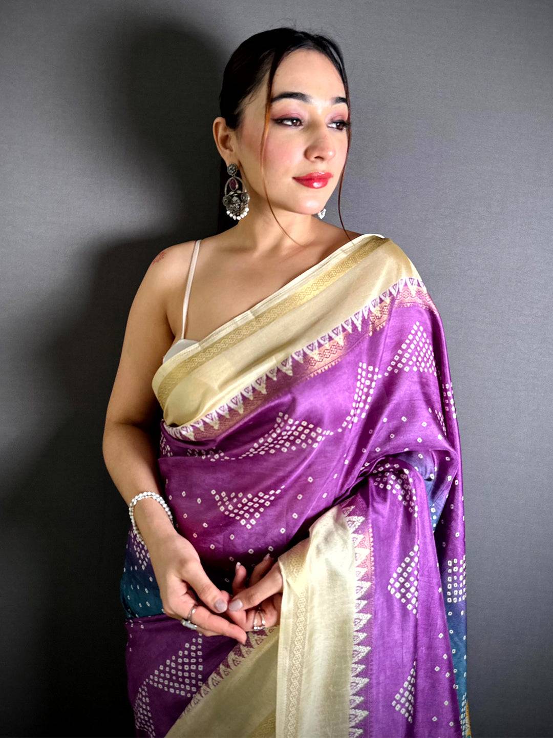 Vibrant Kalamkari Pallu Bandhej Print Saree
