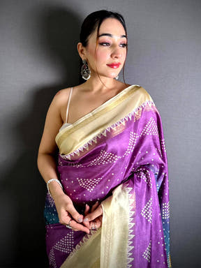 Vibrant Kalamkari Pallu Bandhej Print Saree