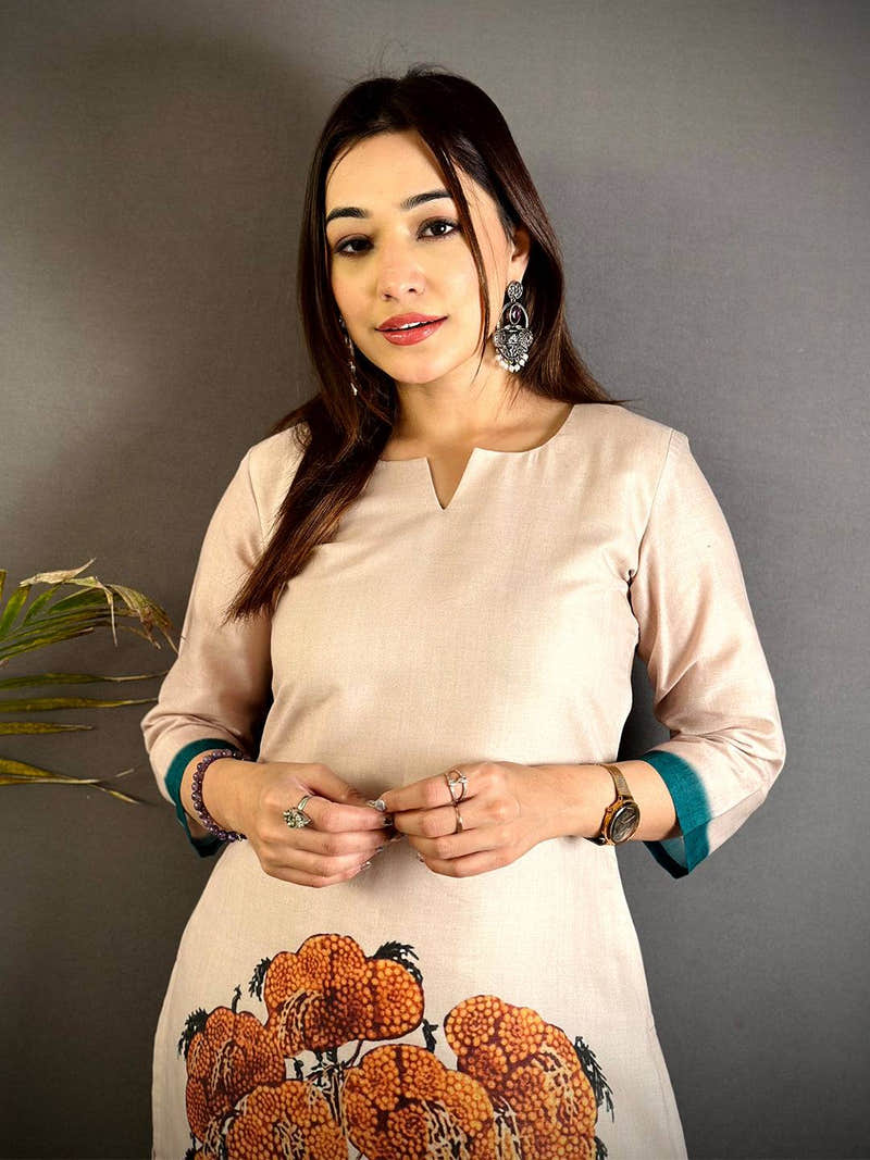 Kalamkari V Slit Round Mul Kurti