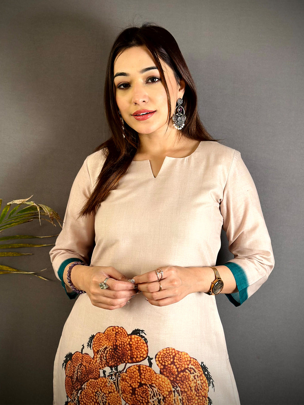 Kalamkari V Slit Round Mul Kurti