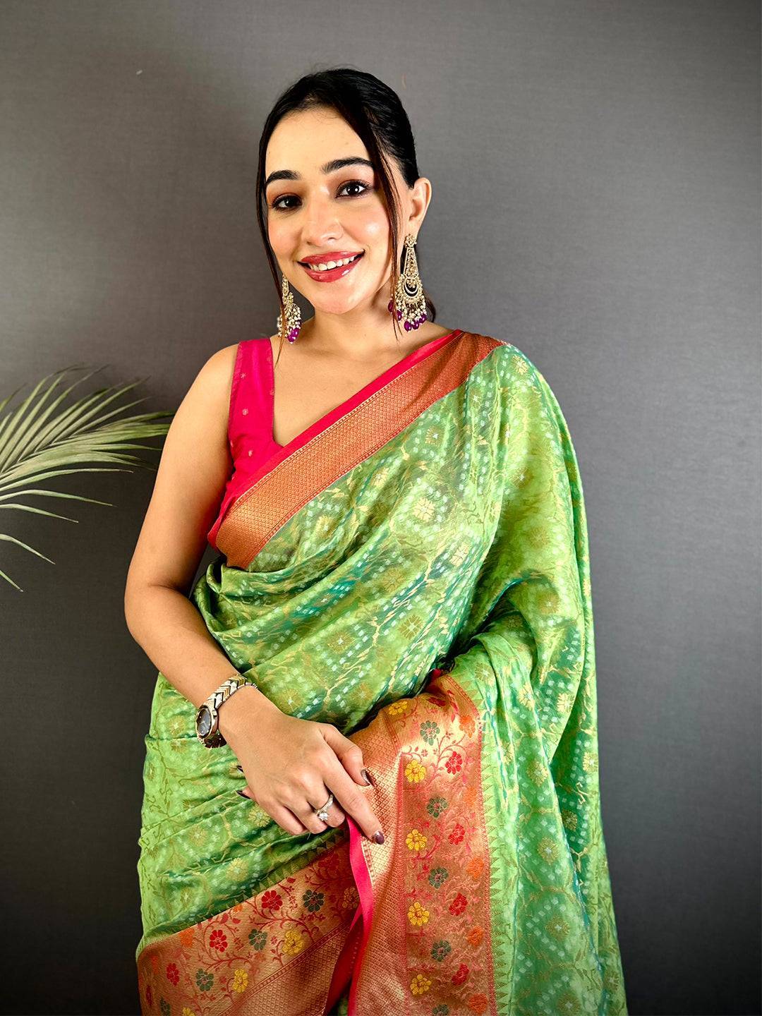 Green Banarasi Minakari Katan Silk Saree

