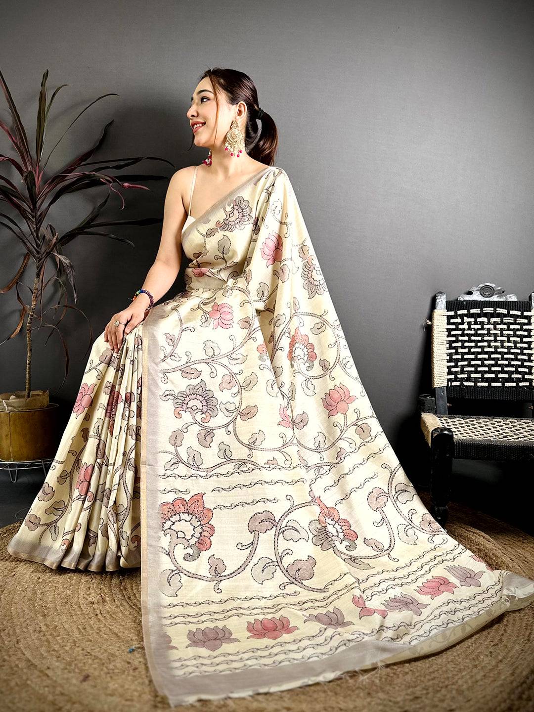 Classic Katha Work Soft Zarna Silk Saree
