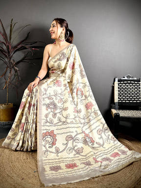 Classic Katha Work Soft Zarna Silk Saree