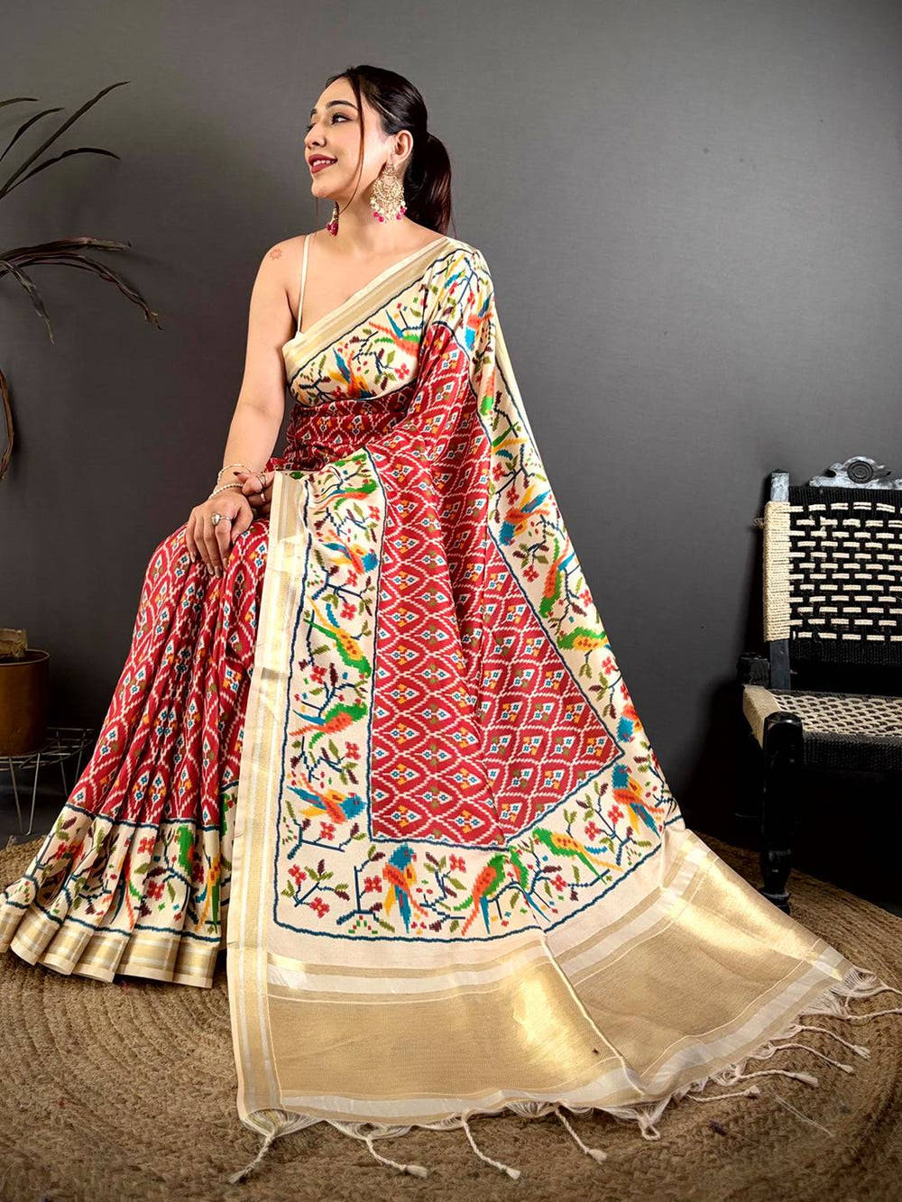Red Patola Digital Kanchi Silk Saree