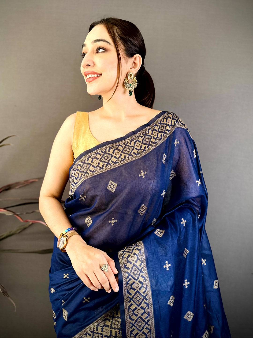 Royal Blue Soft Katan Thread Work Saree