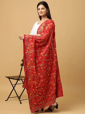 Side view of Red Poly Chiffon Pashmina Dupatta