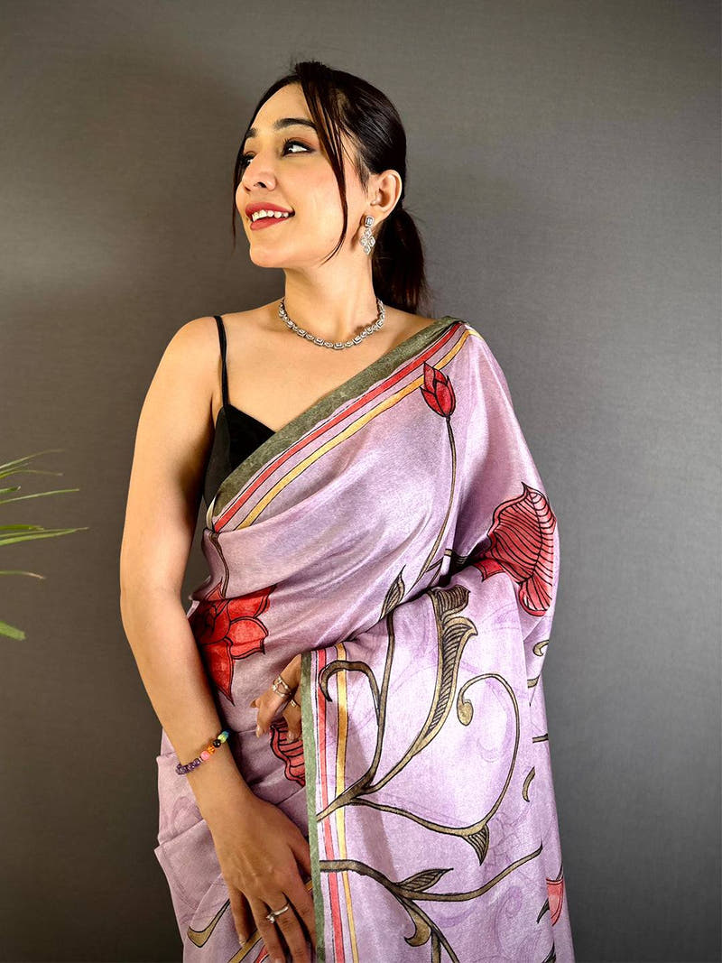Regal Flora Kalamkari Tussar Saree