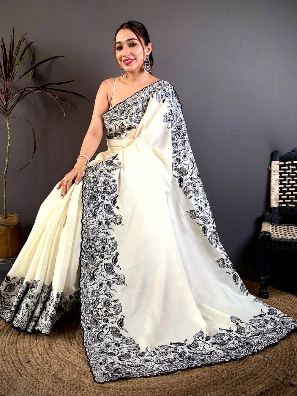 Elegant Half White Embroidered Border Saree